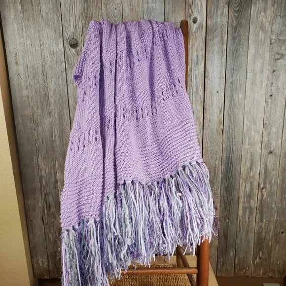 NEW Lavender Metallic Handmade Knitted Afghan Throw Hand Knit Gift Gifts Decor